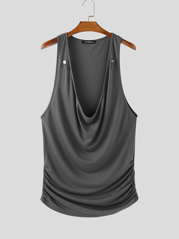 Mens Solid Color Draped Neck Casual Tank SKUL13653