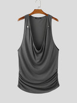 Mens Solid Color Draped Neck Casual Tank SKUL13653