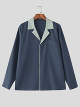 Men's Contrast Collar Striped Long Sleeve Shirt SKUL36458