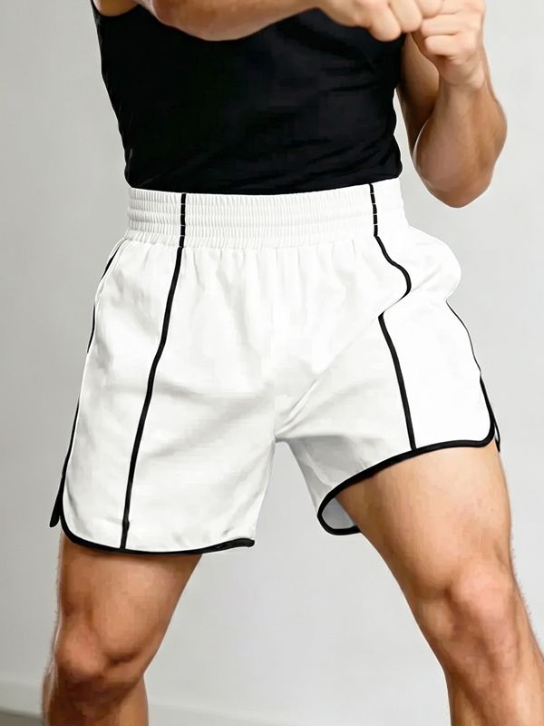 Men's Retro Muay Thai Boxing Style Contrast Piping Sports Short SKUL69707