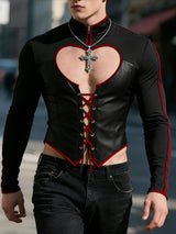 Men's Heart Cutout Knit Colorblock Long Sleeve T-Shirt SKUL30333