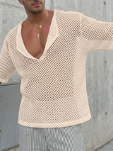 Men's Sheer Mesh Pocket Collar Half Sleeve T-shirt SKUL54681