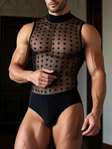 Mens Polka Dot Mesh Sheer Bodysuit SKUK99039