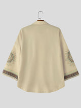 Men's Bohemian Tropical Print Oversized 3/4 Sleeve Pullover Shirt SKUL67355