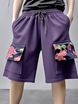 Mens Floral Print Patchwork Side Pockets Shorts SKUK56866