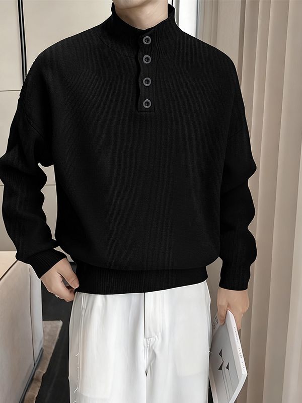 Men's Knit Texture High Neck Long Sleeve Sweater SKUL35120