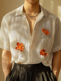 Mens Flower Mesh See Through Short Sleeve Shirt SKUK60637