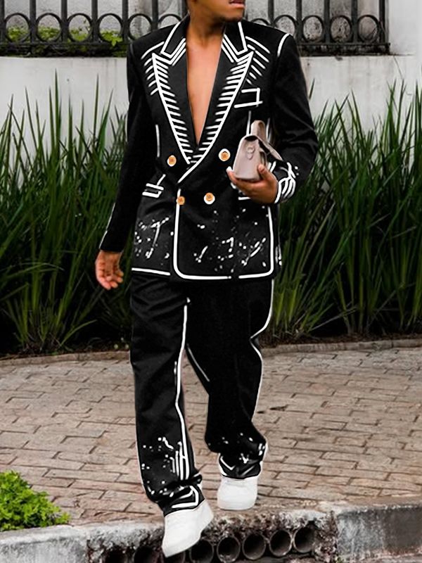 Men's Contrast Color Outline Two Pieces Outfit SKUL29589