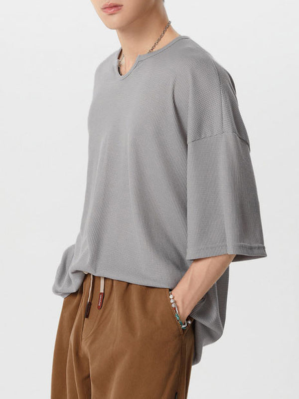 Mens Waffle Knit Drop Shoulder Loose Shirt SKUJ38881