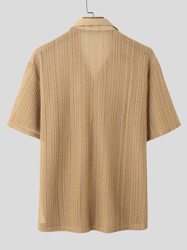 Mens Solid Color Textured Short Sleeve Shirt SKUL06560