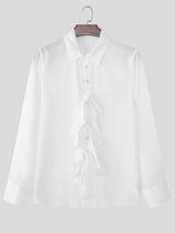 Men's Bow Tie Lace-Up Long Sleeve Shirt SKUL24189