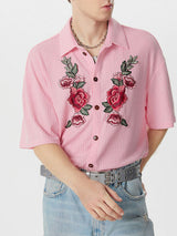 Mens Floral Print Knit Short Sleeve Shirt SKUK62897