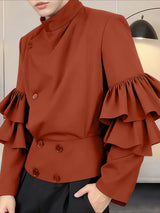 Men's Solid Drape Ruffled Patchwork Long Sleeve Shirt SKUL38916