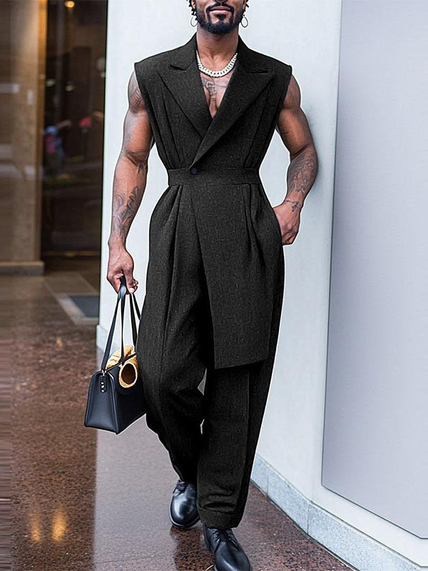 Mens Solid Color Textured Sleeveless Jumpsuit SKUL04905