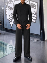 Men's Smart Chic Stage Runway Padded Shoulder V-Cut Bottom Two Pieces Outfit SKUL85361