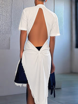 Mens Solid Color Backless Short Sleeve Shirt SKUL15367