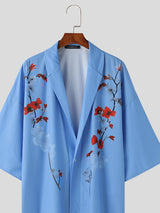 Mens Floral Print Open Front Casual Kimono SKUK56697