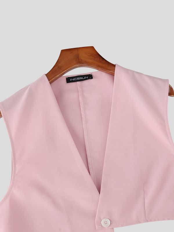 Men's Solid Color Deconstructed Cropped Waistcoat SKUL53021