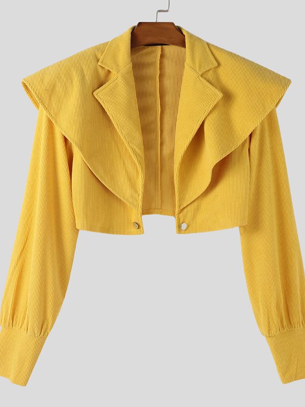 Men's Padded Shoulder Textured Cropped Long Sleeve Blazer SKUL40144