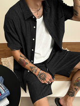Mens Simple Textured Short Sleeve Two Pieces Outfit SKUL03662