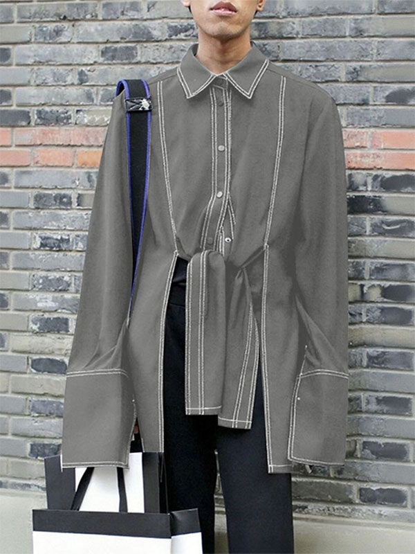 Men's Colorblock Piped Split Long Sleeve Shirt SKUL32778