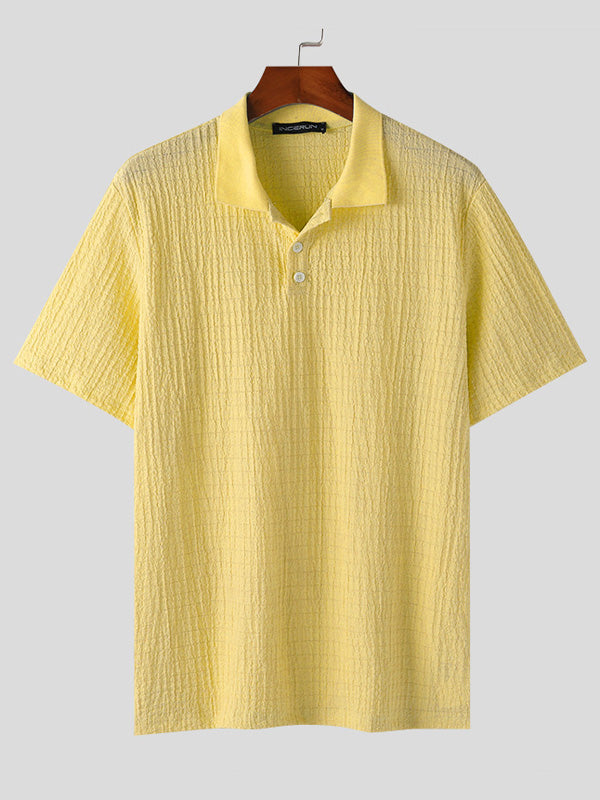 Mens Solid Textured Short Sleeve Golf Shirt SKUK58634