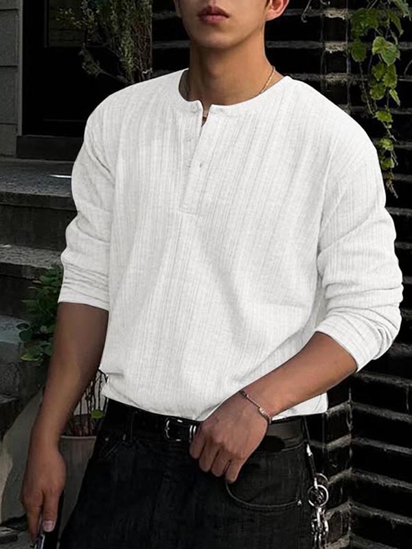 Mens Textured Ribbed Long-Sleeve T-Shirt SKUL01326