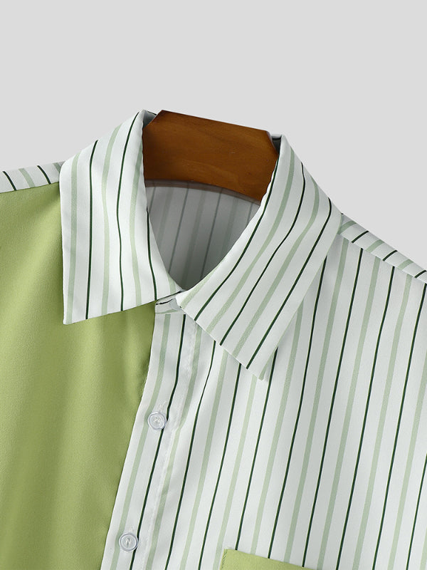 Men's Color Block Striped Short Sleeve Shirt SKUL22200