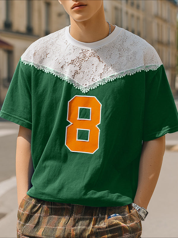 Men's Digital Print Lace Patchwork Short Sleeve T-Shirt SKUL20203