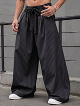 Men's High-Street Japanese Harajuku Pinstripe Wide-Leg Pant SKUL75700