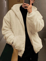 Men's Faux Fleece Loose Long Sleeve Zip-Up Hoodie SKUL37706