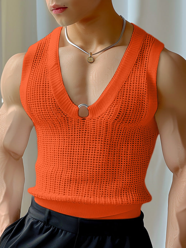 Mens Mesh See Through V-Neck Sleeveless Vest SKUK63601