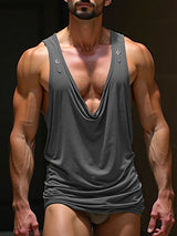 Mens Solid Color Draped Neck Casual Tank SKUL13653