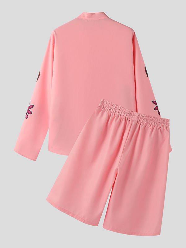 Men's Floral Print Stand Collar Two Piece Outfit SKUL45141