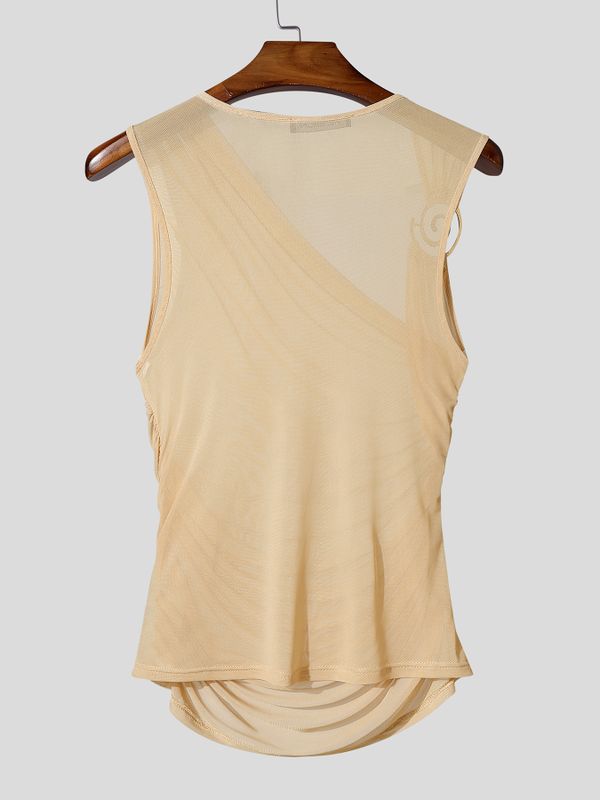 Men's Grecian Drape Asymmetric One-Shoulder Metal Spiral Ring Tank SKUL72438