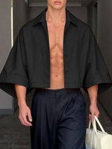 Men's Solid Color Cropped 3/4 Length Sleeve Shirt SKUL41332