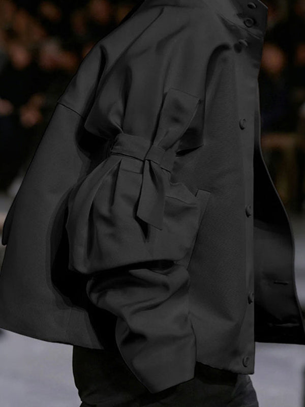 Men's Bow Patchwork Long Sleeve Shirt SKUL35119