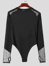 Mens Mesh Patchwork Crew Neck Long Sleeve Bodysuit SKUK82205