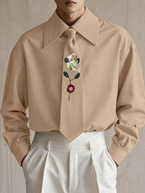 Men's Embroidered Tie Long Sleeve Shirt SKUL44951