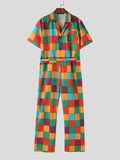 Mens Multicolor Plaid Two Pieces Outfits SKUK63838