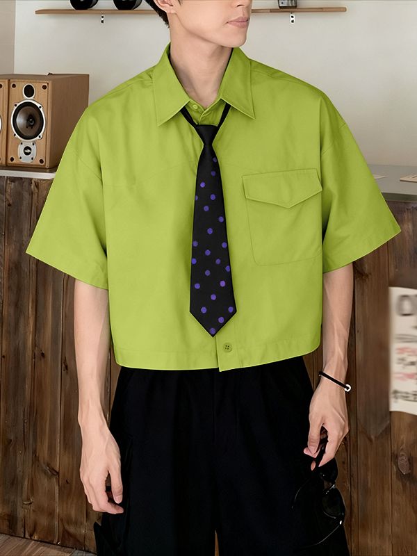 Men's Polka Dot Tie Cropped Short Sleeve Shirt SKUL39891
