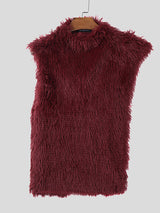 Mens Faux Fur High Neck Sleeveless Tank SKUK96898