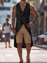 Men's Bohemian Linen Texture Asymmetrical High-Low Hem Tank SKUL75707