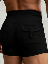 Men's Booty-Shaping High Stretch Scrunch Butt High Waist Cargo Pocket Booty Short SKUL68425