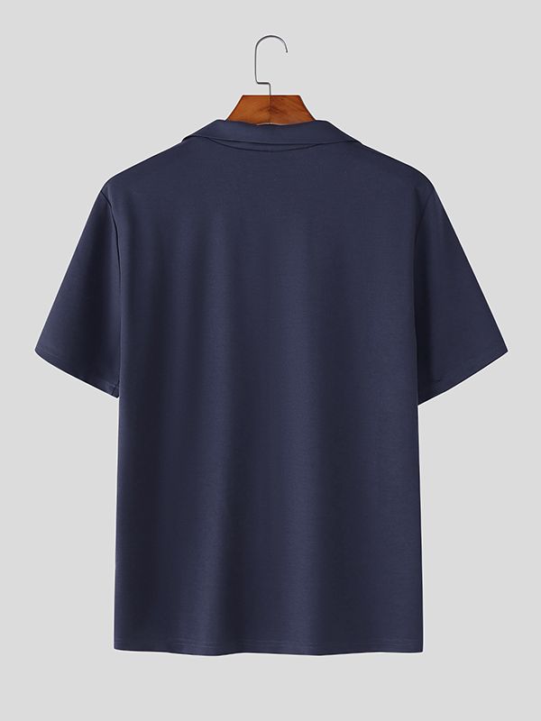 Men's Slim Fit Knitted Stretch Short Sleeve Shirt SKUL36440