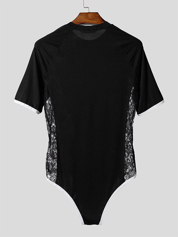 Men's Fun Print Lace Patchwork Bodysuit SKUL21288