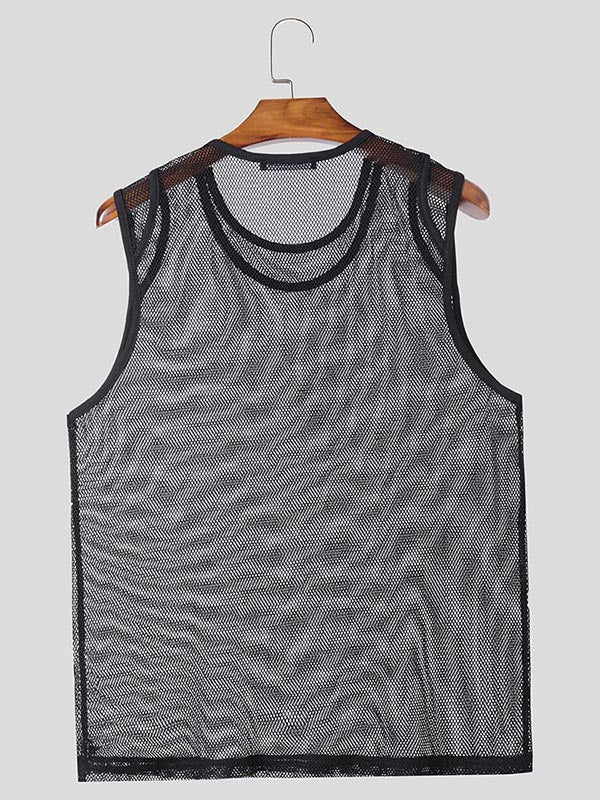 Mens Sheer Mesh Hollow-Out Sleeveless Tank SKUK97736