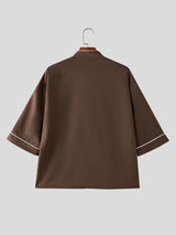 Men's Vintage Casual Lightweight Contrast Piping Frog Button Open Collar Short Sleeve Shirt SKUL55390