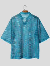 Men's Sheer Mesh Stand Collar Short Sleeve T-shirt SKUL59482