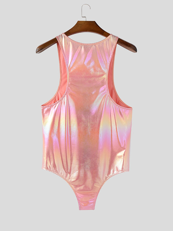 Mens Shiny Zipper Sleeveless Bodysuit SKUL12749